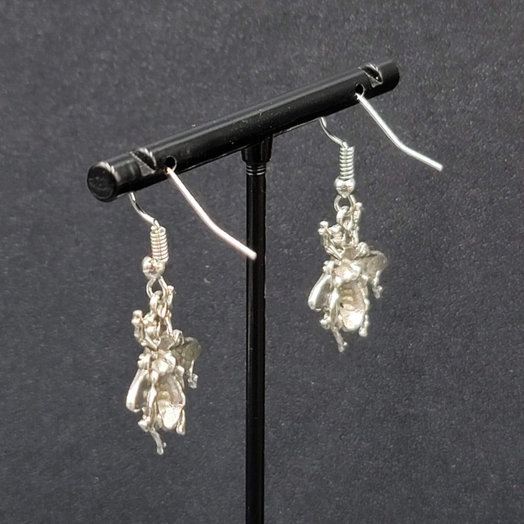 Bee Pierced Earrings Silver tone Fuzzy Embossed Dangle 7/8"