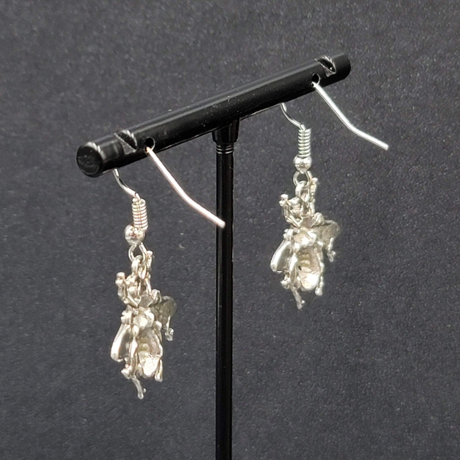 Bee Pierced Earrings Silver tone Fuzzy Embossed Dangle 7/8"