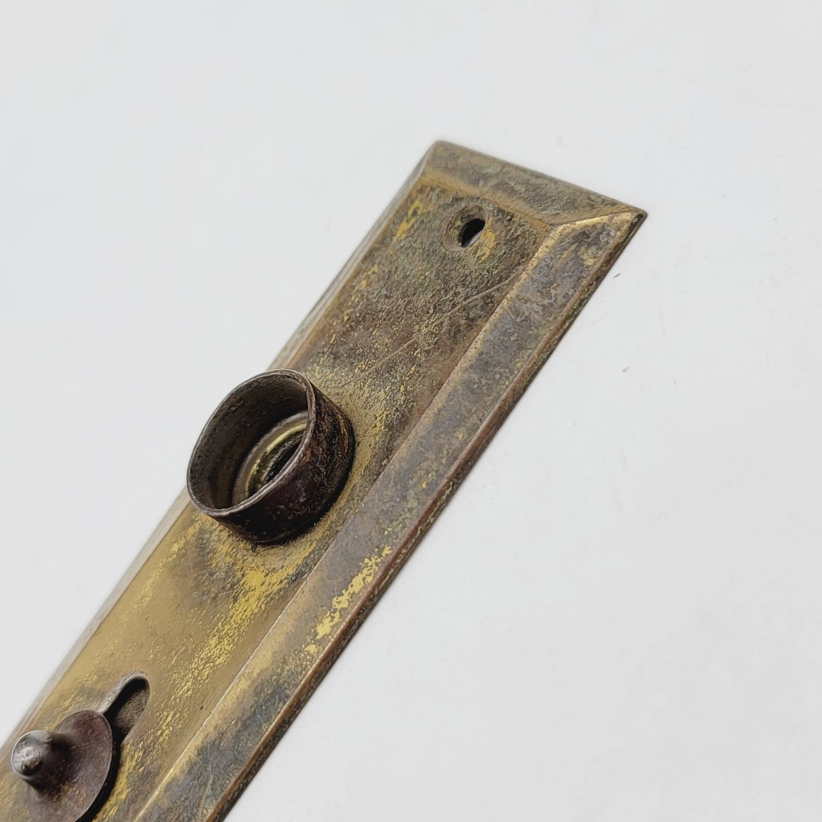 Vintage Brass Screen Door Knob Backplate Lock 4" x 1  3/8" Small