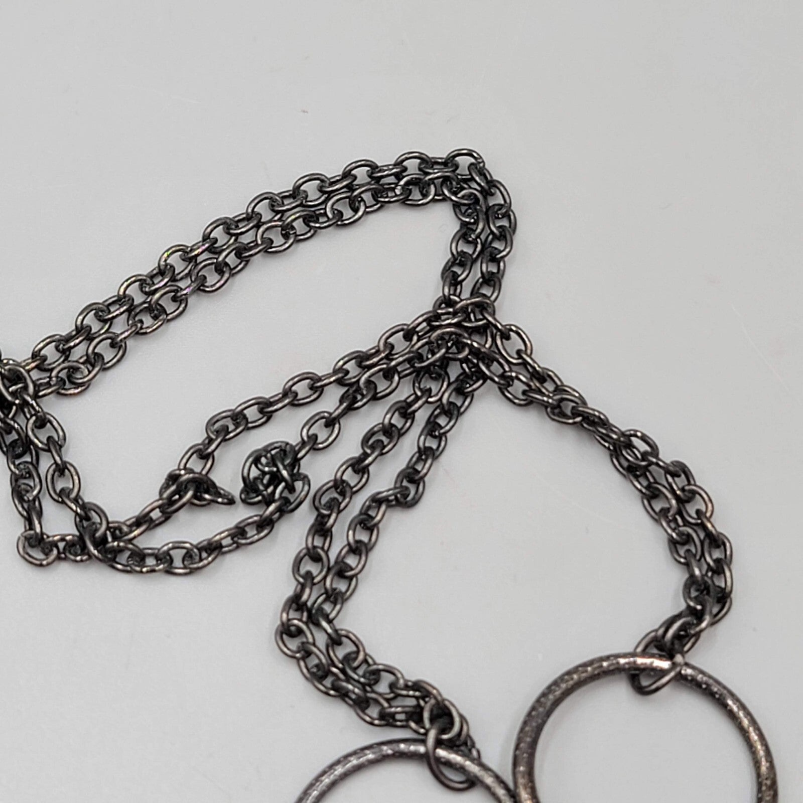 NY Necklace Black Metal Red Gray Bead Statement Long 36"+