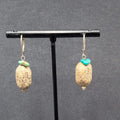 Pierced Earrings Turquoise Brown Speckled Stone Bead Dangle 1"