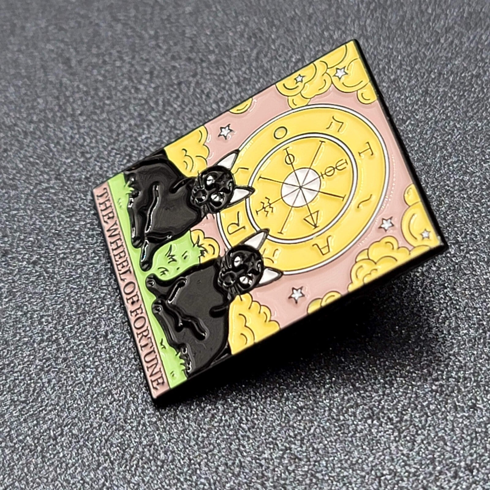 The Wheel of Fortune Tarot Card Black Cat Enamel Lapel Hat Pin 1 1/8"