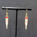 Nurse Thermometer Pierced Earrings Red White Enamel Gold tone Dangle 1 1/8"