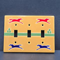 Southwestern Ceramic Triple Light Switch Plate Cover Red Blue Yellow Horses