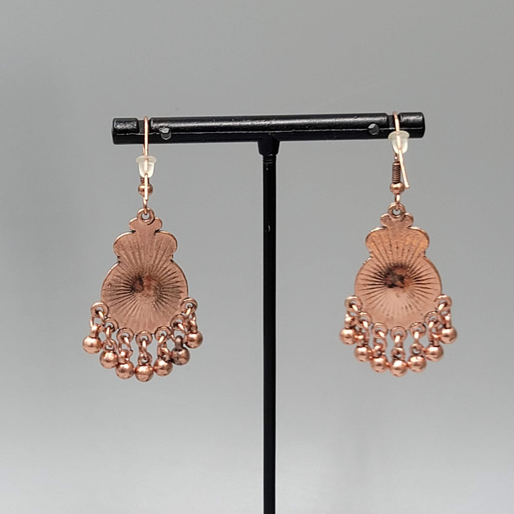 Copper tone Chandelier Pierced Earrings AB Rhinestone Dangle 1.25"