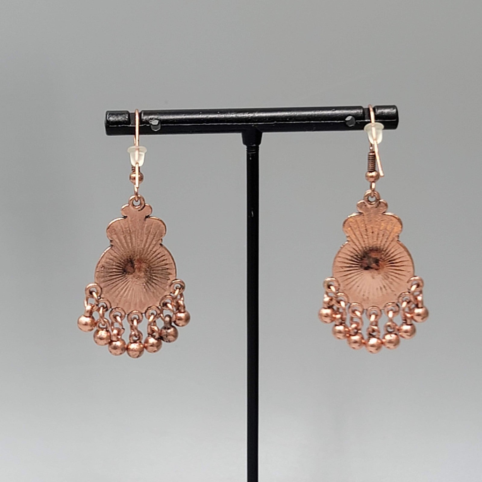 Copper tone Chandelier Pierced Earrings AB Rhinestone Dangle 1.25"