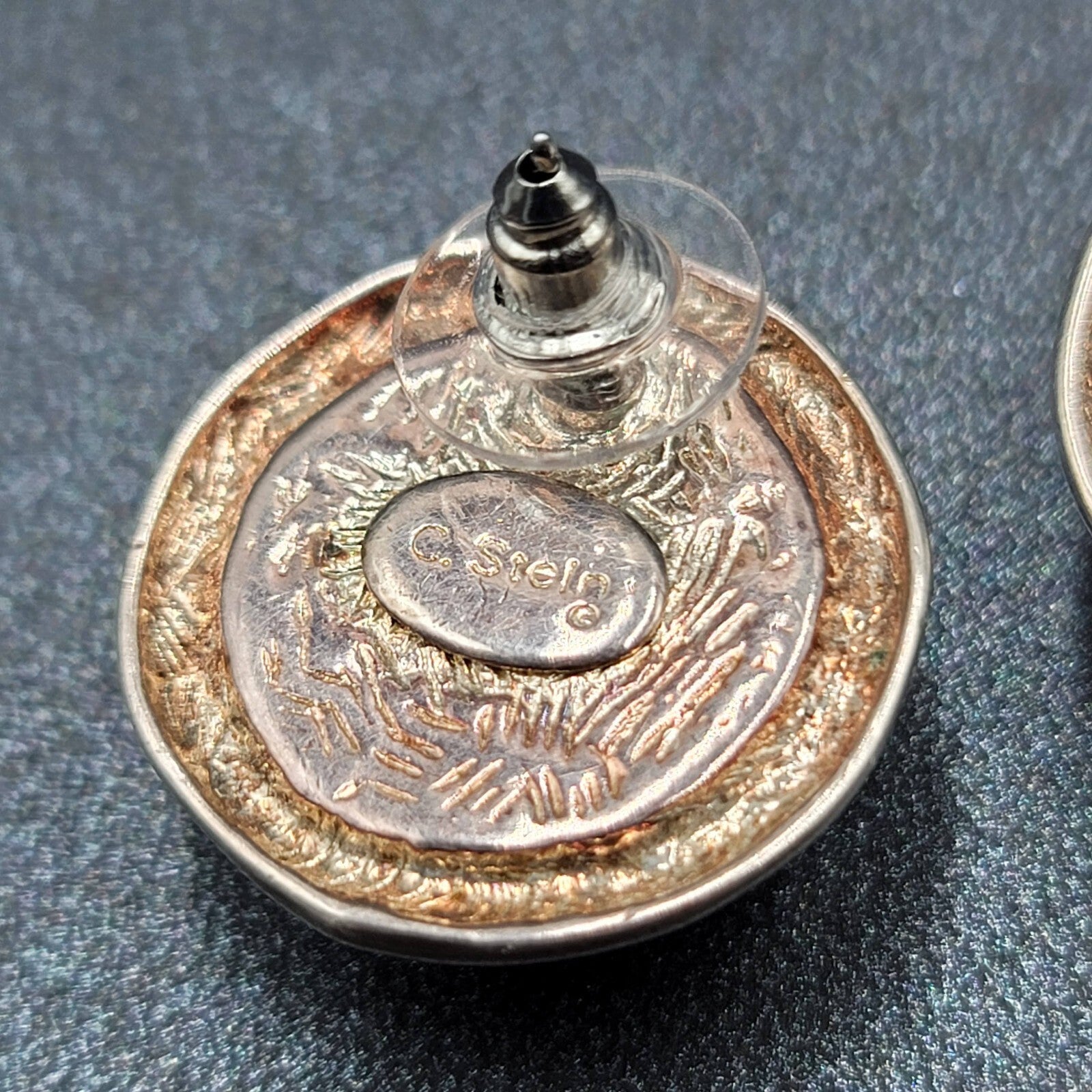 C Stein Pierced Earrings Silver tone Acrylic Frosted Dome 7/8"
