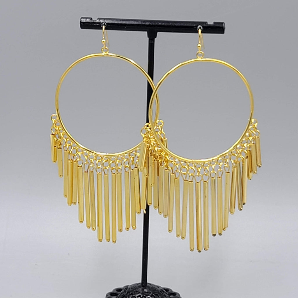Large Statement Pierced Earrings Brassy/Gold tone Dangle 
