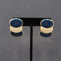 Vintage Pierced Earrings Navy Cream Enamel Drop 80's 1 3/8"