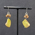 Pierced Earrings Silver tone Yellow Shell Wood Bead Dangle 1.25"