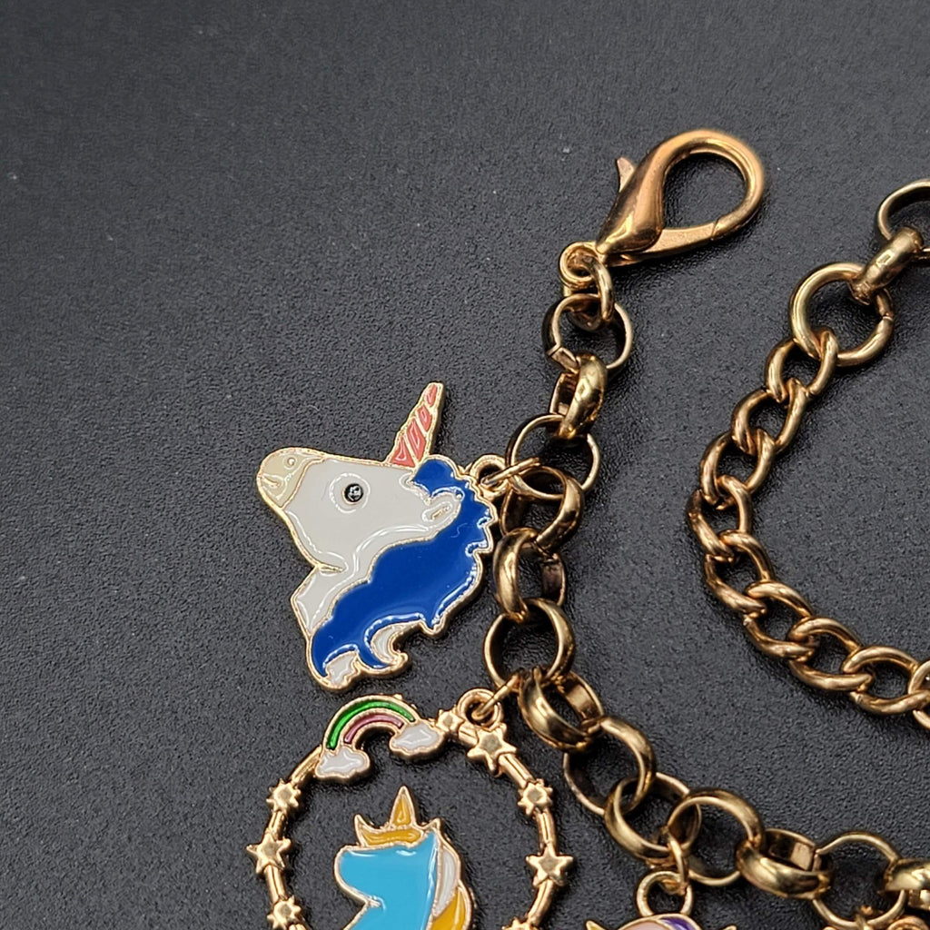 Enamel Unicorn Charm Bracelet Gold tone Adjustable