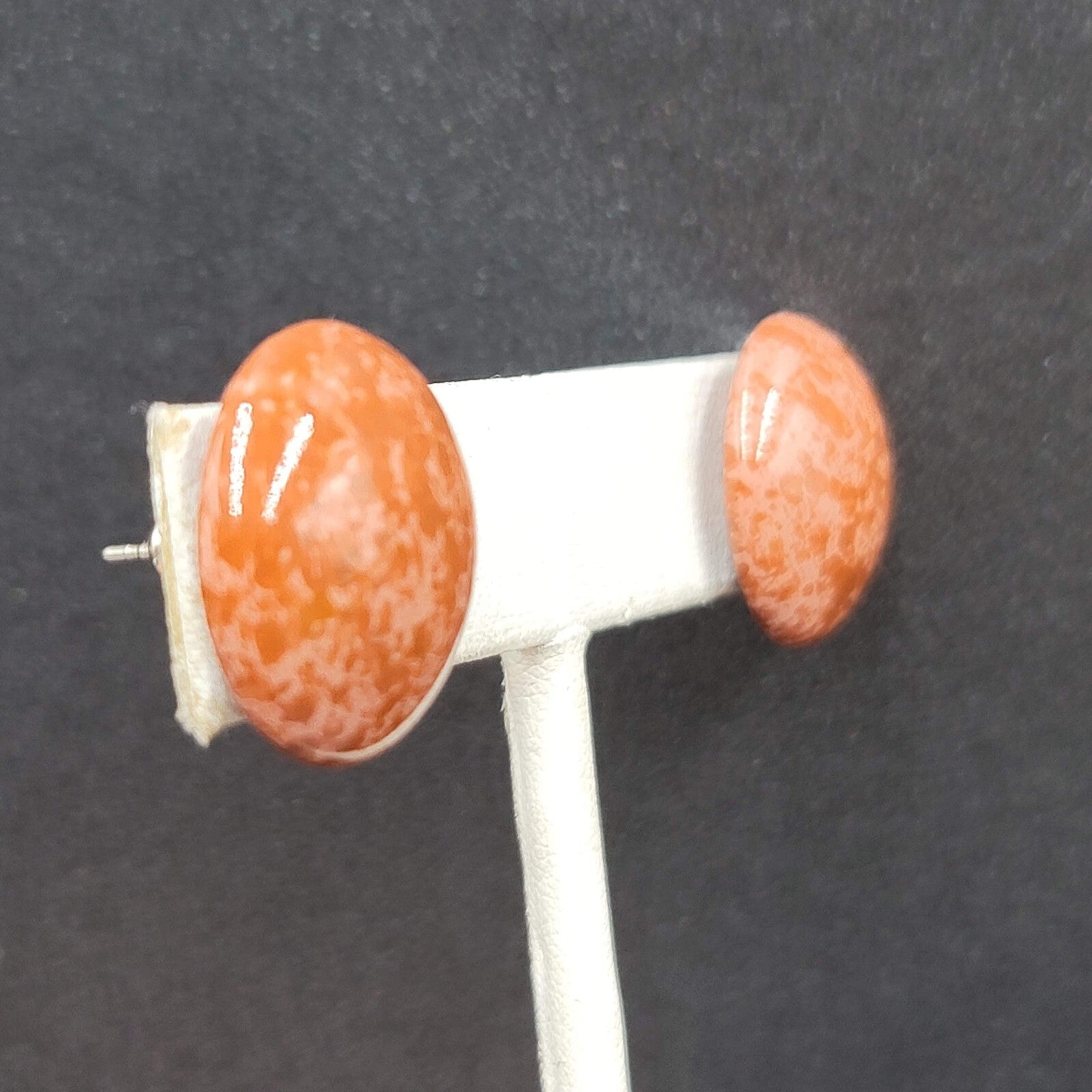 Vintage Pierced Earrings Bron Enamel Speckled Dome Studs 3/4"