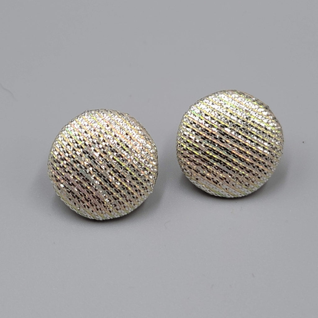 Vintage Clip on Earrings Silver tone Pink Thread Button Studs 3/4"