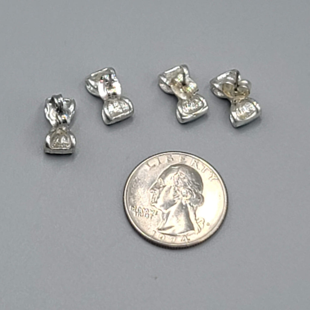 Bow Studs Pierced Earrings Blue Enamel Silver tone Lot of 2