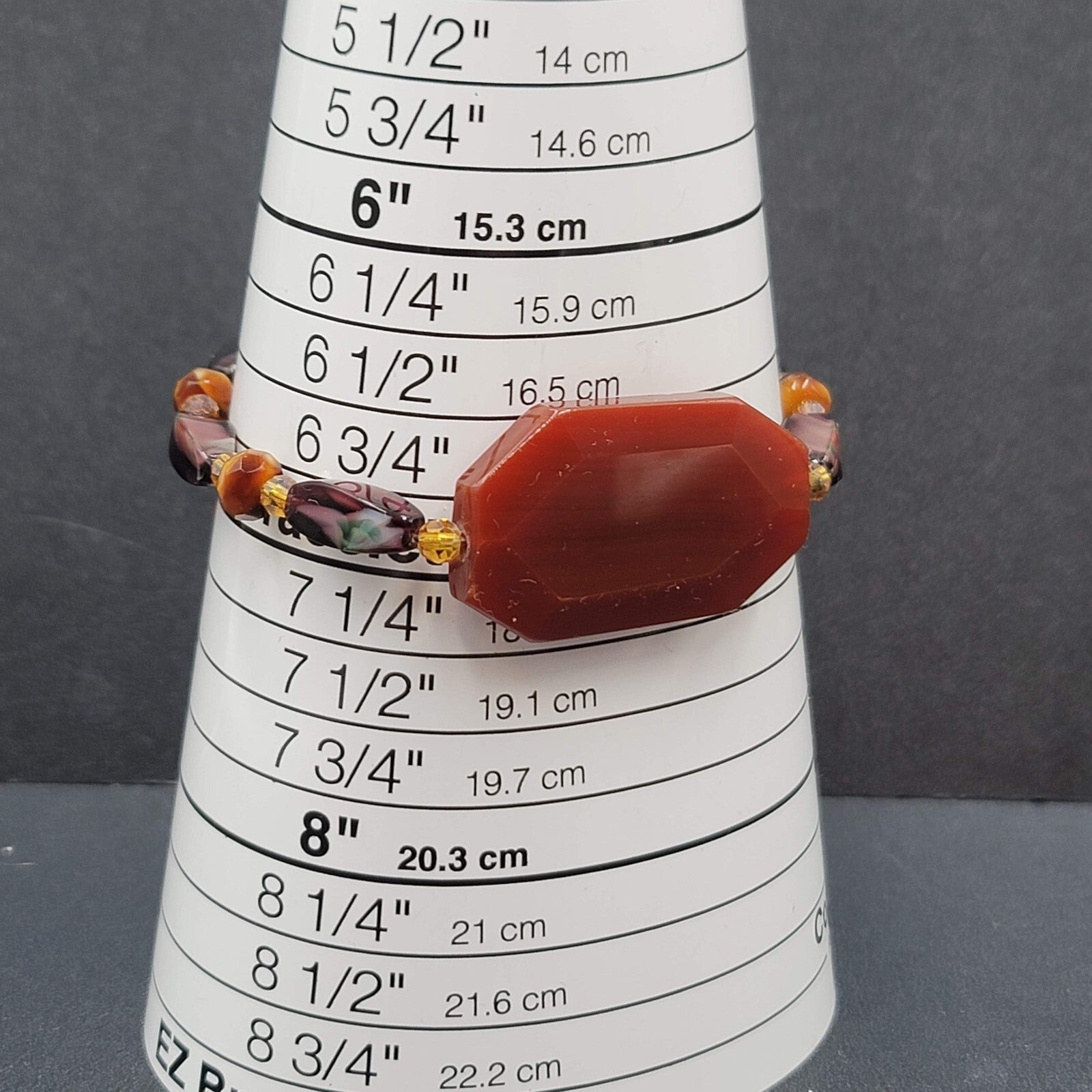 Art glass Bead Bracelet Silver tone Purple Brown Toggle 7"