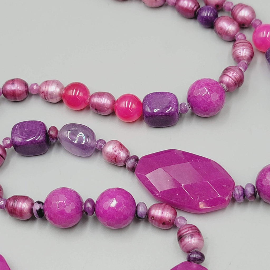 Purple Gemstone Bead Necklace Pearl Amethyst 30"