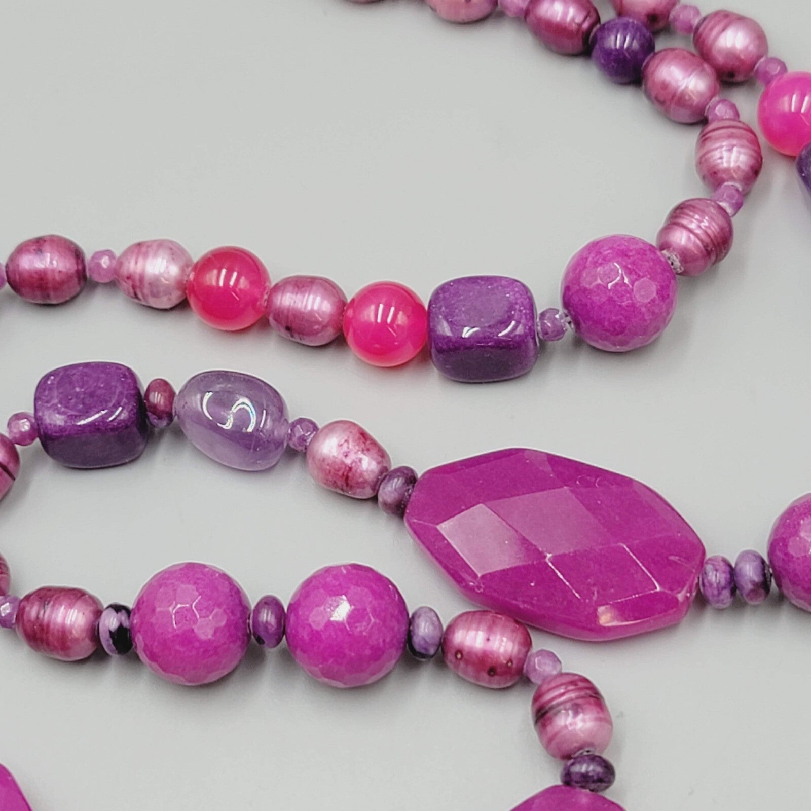 Purple Gemstone Bead Necklace Pearl Amethyst 30"