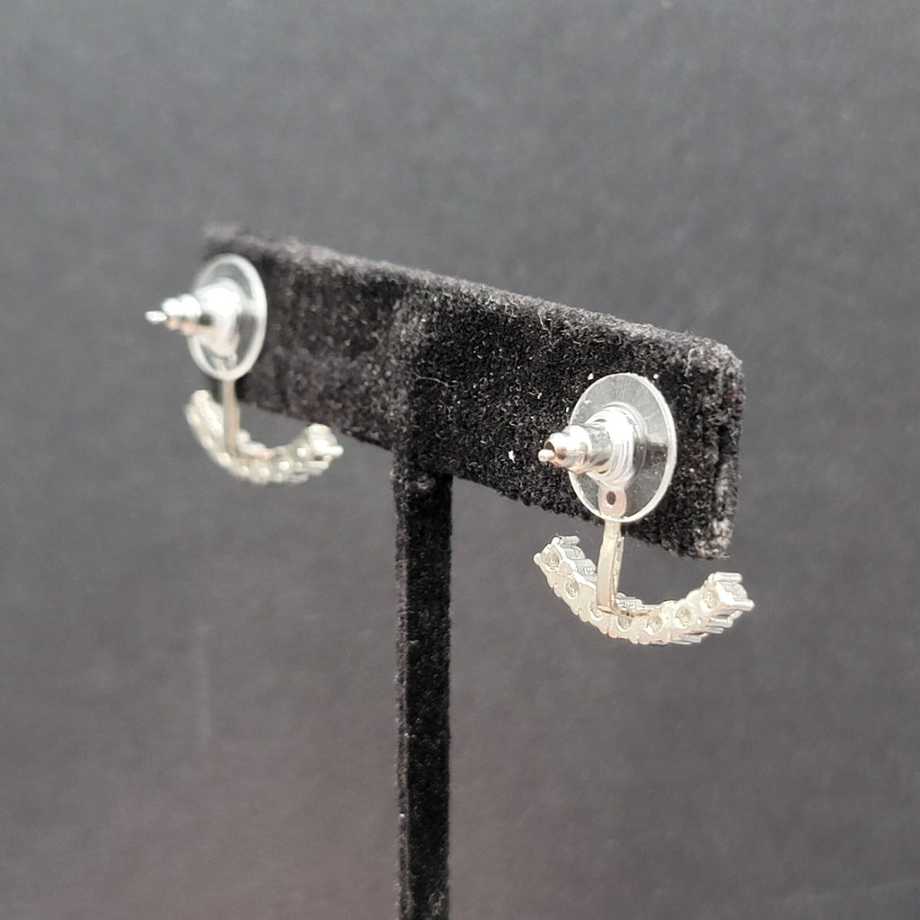 Pierced Earrings Silver tone Crystal Drop Jacket Studs 5/8"