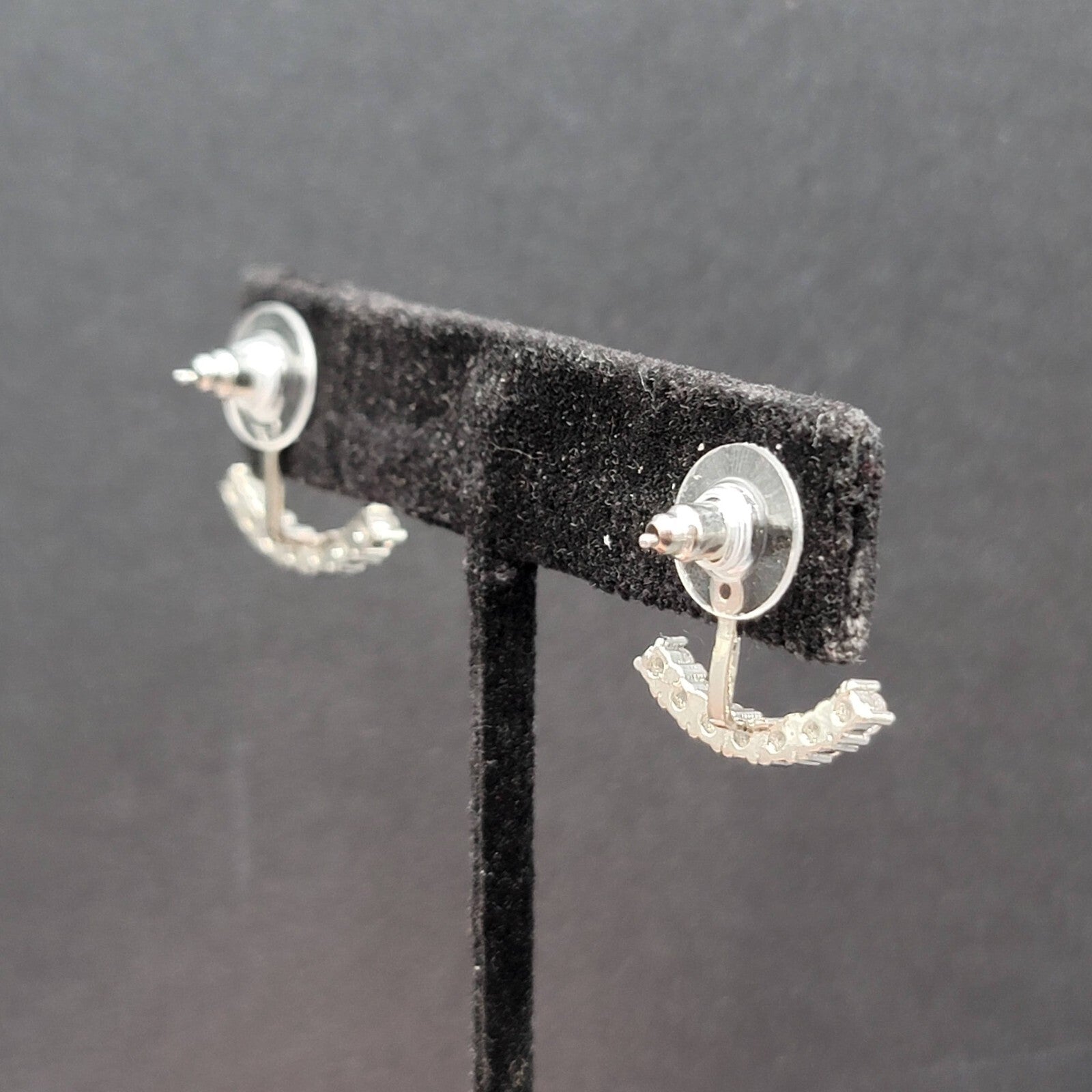 Pierced Earrings Silver tone Crystal Drop Jacket Studs 5/8"