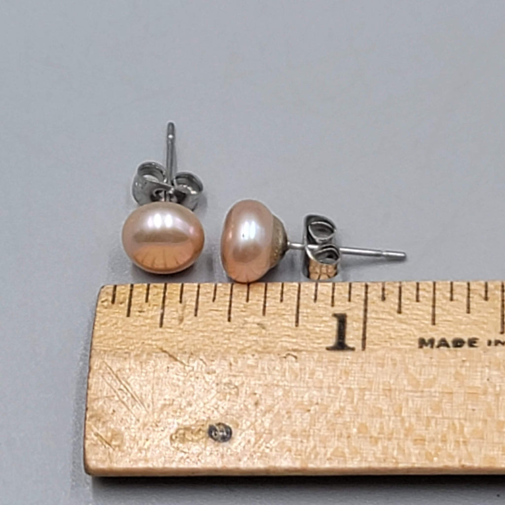 Pink Pearl Studs Pierced Earrings 1/4"