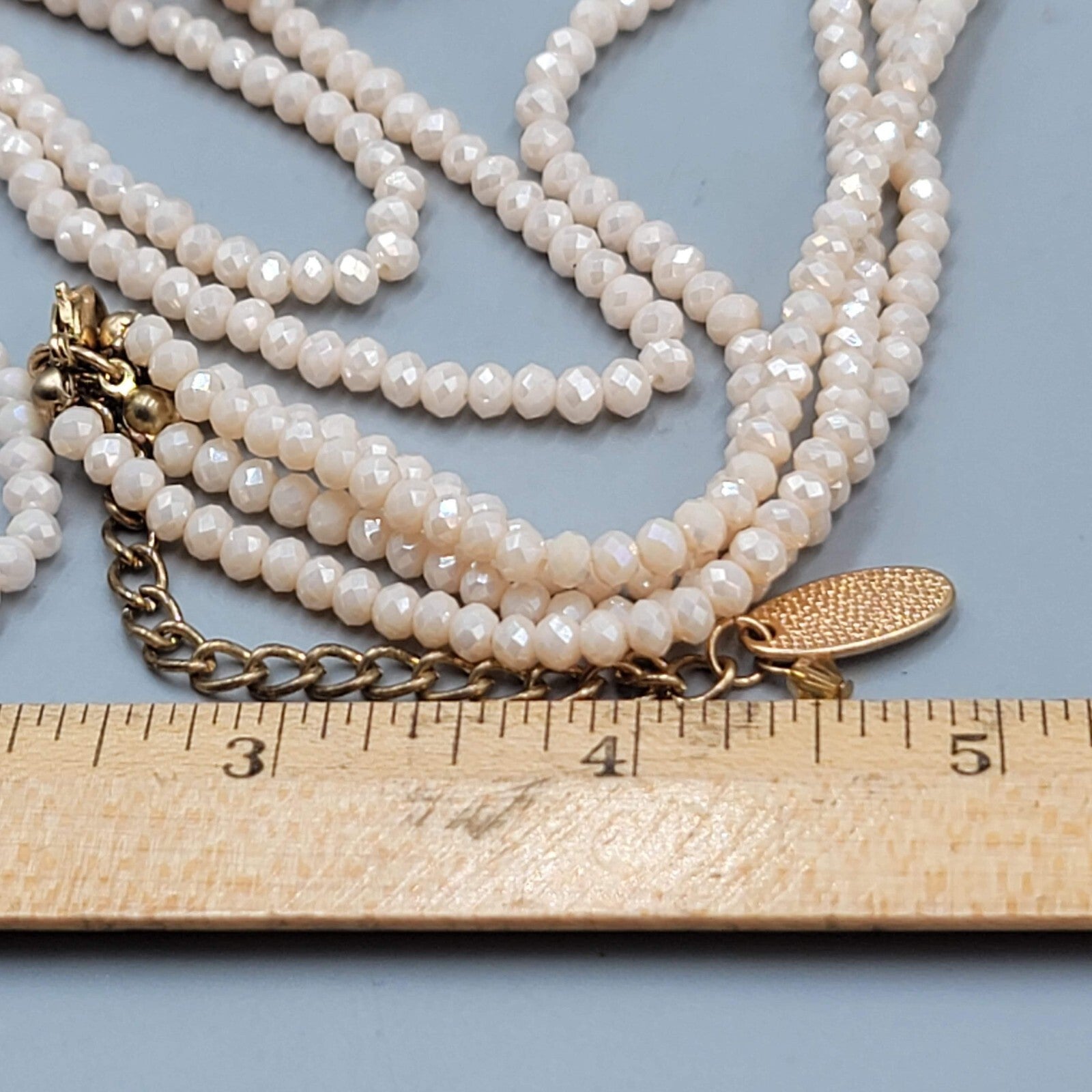 Jules Faux Pearl Champagne Faceted Crystal Beaded Necklace