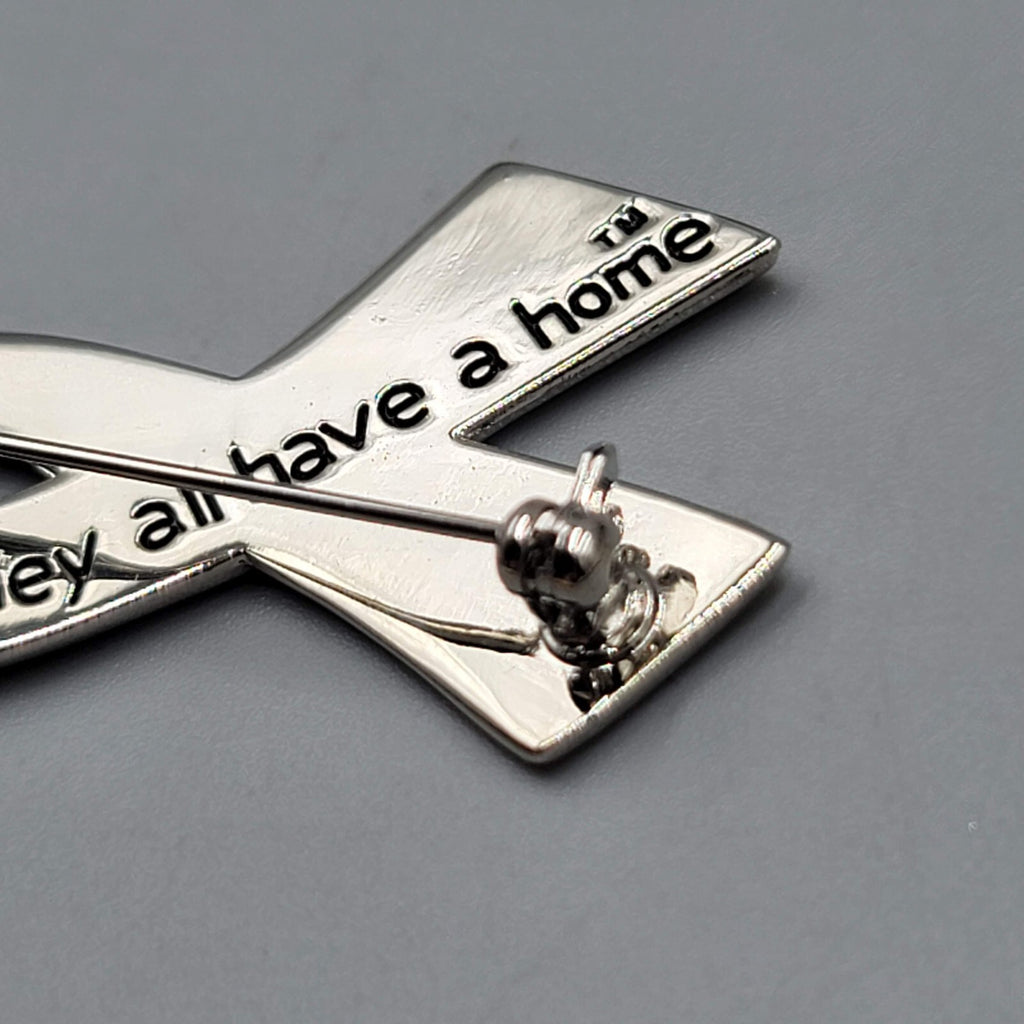 Animal Rescue Ribbon Pin Paw Prints Until They All Have a Home Silver tone  1.5"