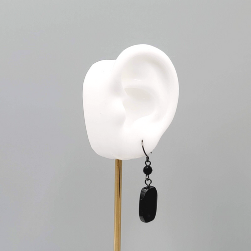 Black Glass Bead Pierced Earrings 1Black Metal Dangle 1.25"