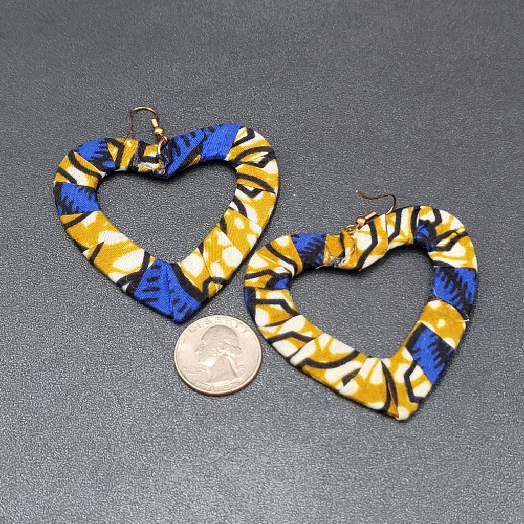 Vintage Pierced Earrings Large Fabric Covered Open Hearts 2.5"