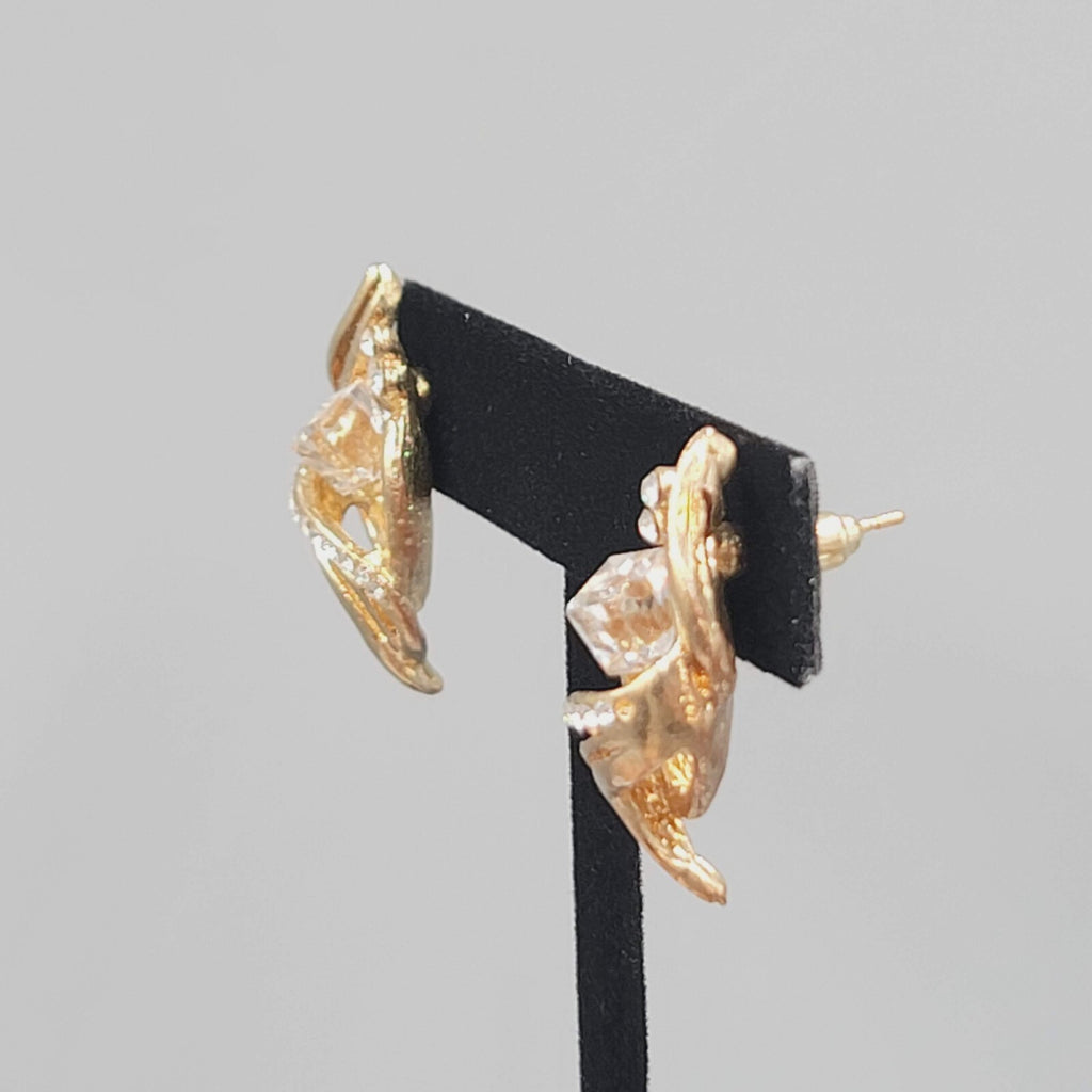 Vintage Statement Drop Pierced Earrings Large Rhinestone Gold Plated 1.25"