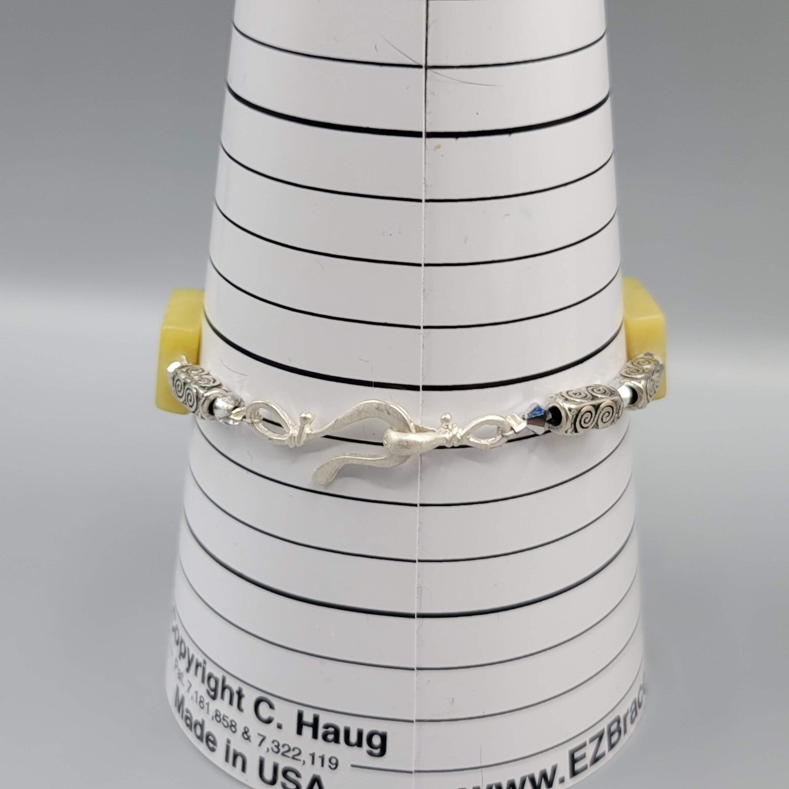 Chunky Yellow Stone Bead Bracelet Silver tone Artisan Jewelry 7.5"