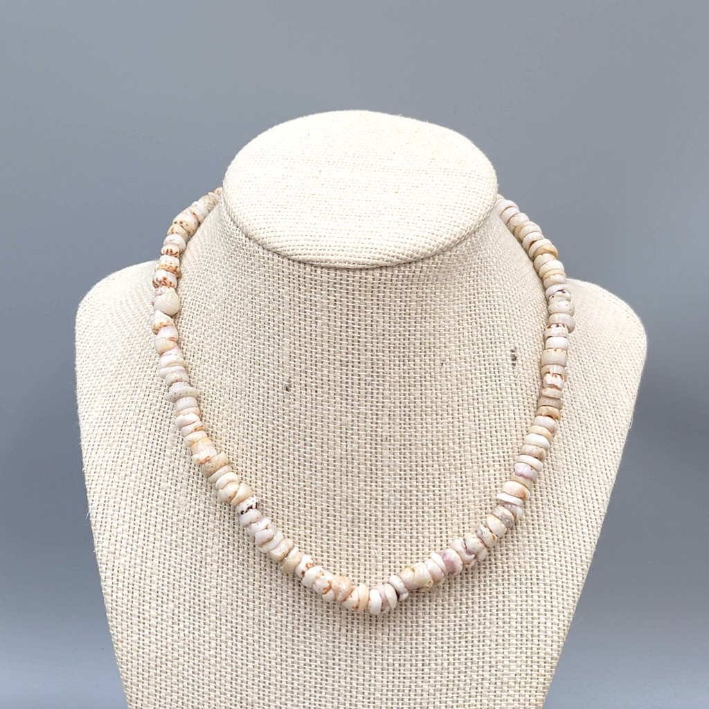 White Puka Shell Hawaiian Surfer Beach Bead Beaded Necklace 16"