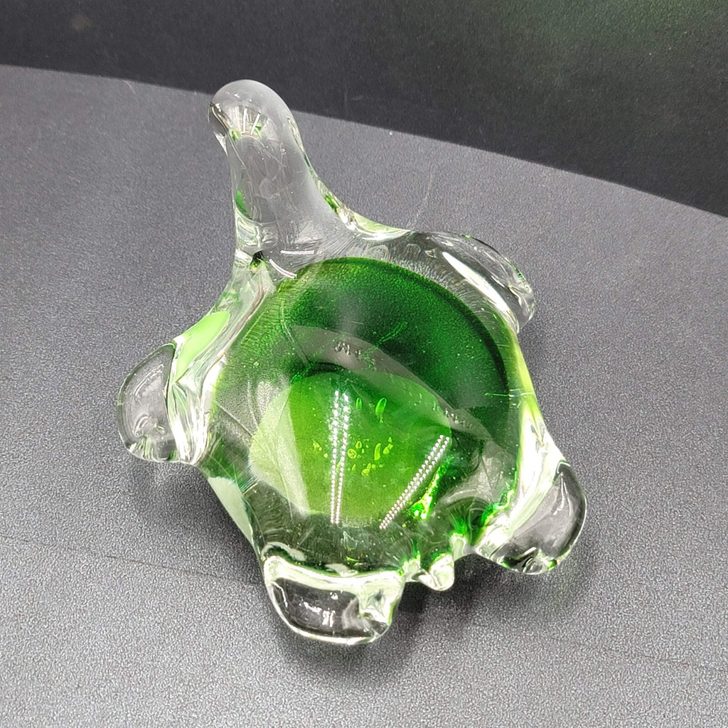 Turtle paperweight hand blown art glass green Murano style figurine