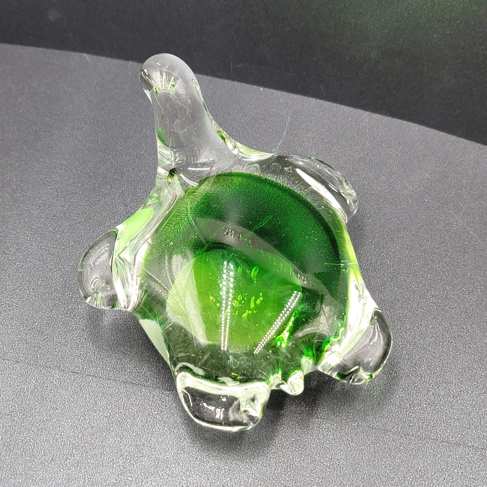 Turtle paperweight hand blown art glass green Murano style figurine