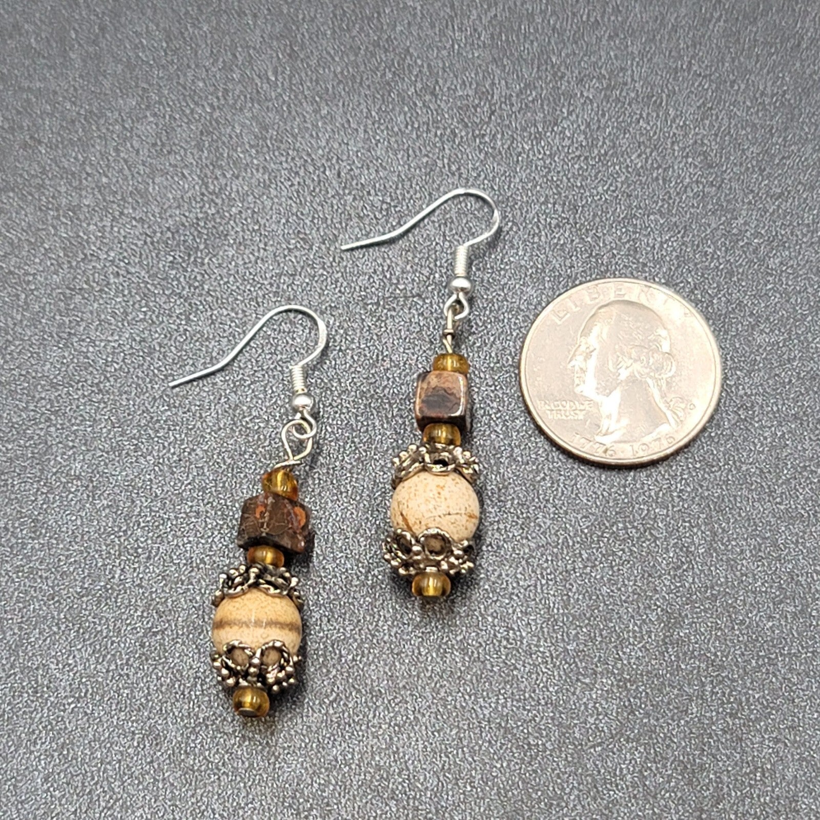 Pierced Earrings Agate Stone Beads Sterling Silver Hooks 1.25"