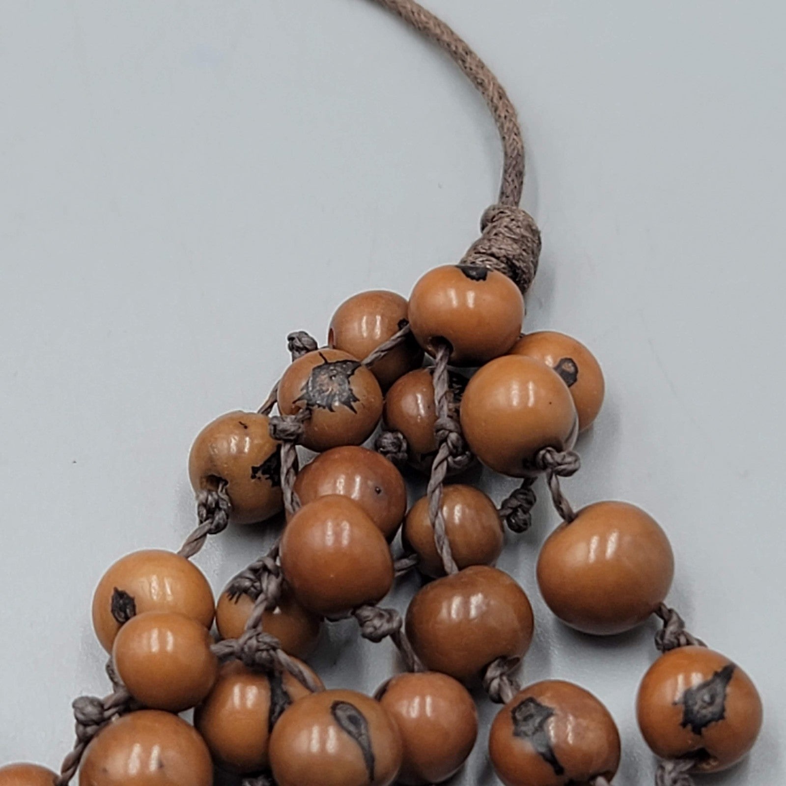 Artisan Natural Seed Necklace Hand Strung Layered Brown Adjustable Cord 24"