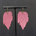 Pierced Earrings Gold tone Large Pink Dangle Leaves Statement 2"