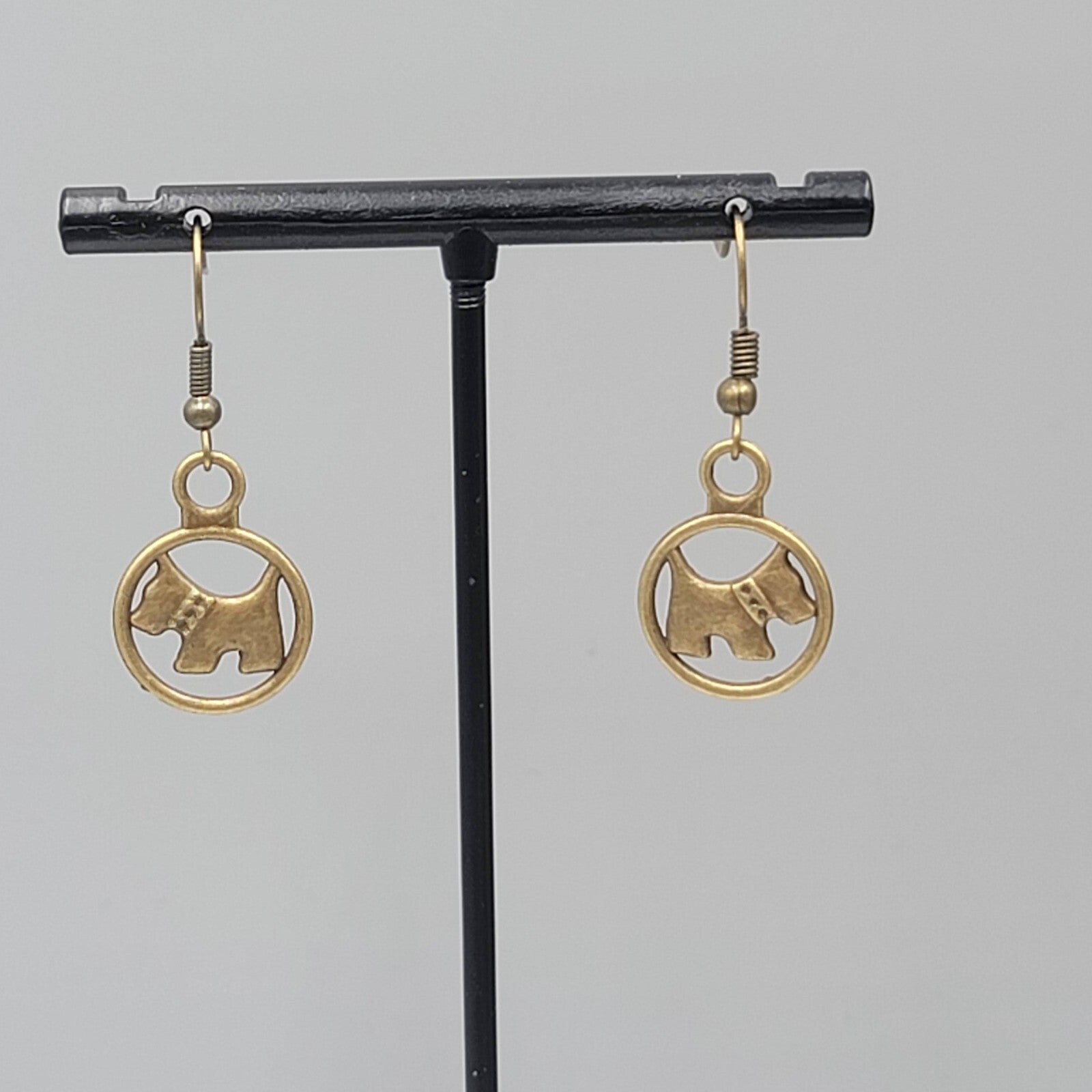 Scottie Dog Pierced Earrings New Bronze tone Dangle 3/4"
