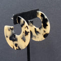 Pierced Earrings Large Acrylic Tortoise Wide Hoops Beige Brown 2"