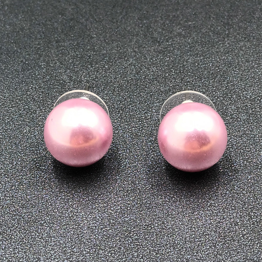 Pierced Earrings Purple Faux Pearl Studs 1/2"