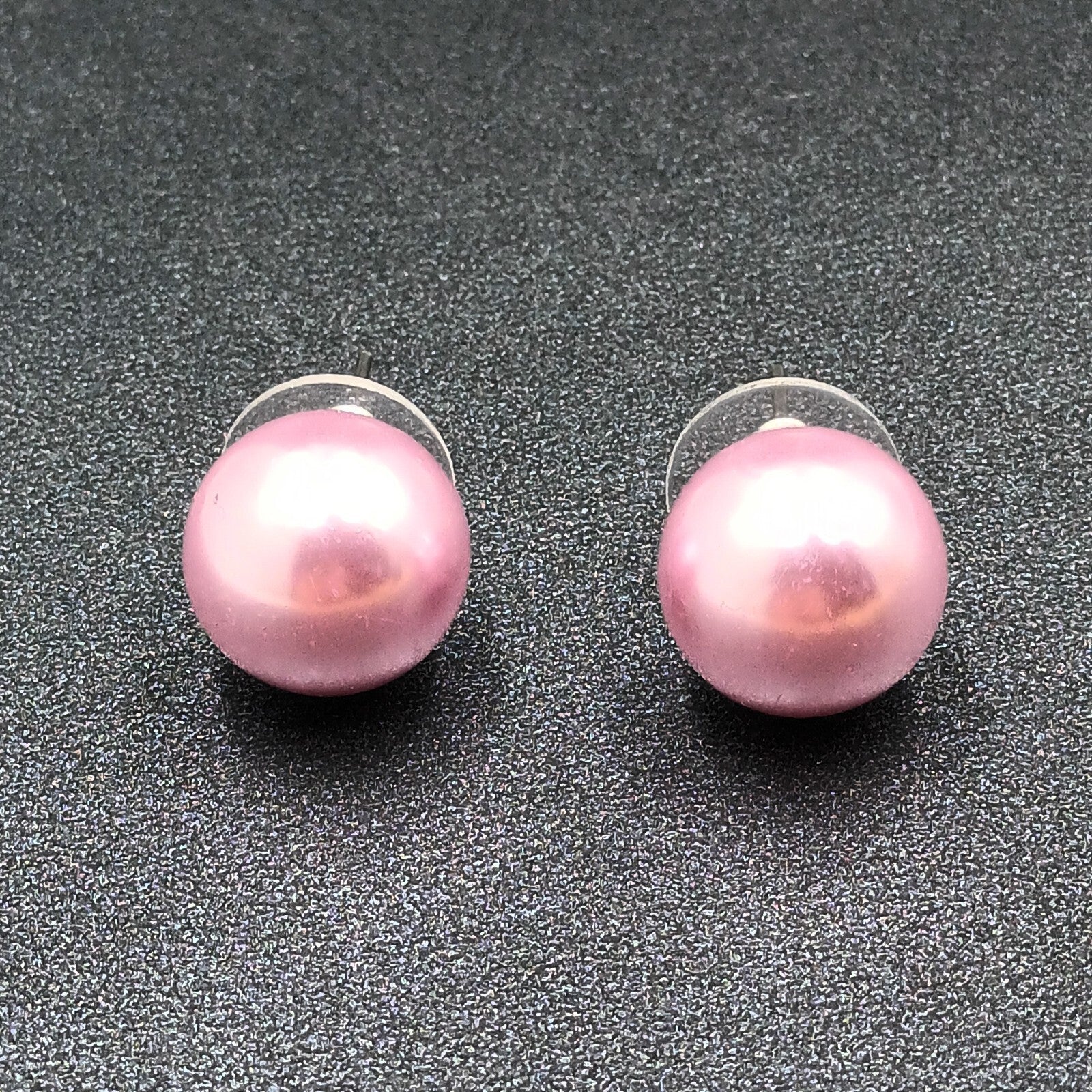 Pierced Earrings Purple Faux Pearl Studs 1/2"