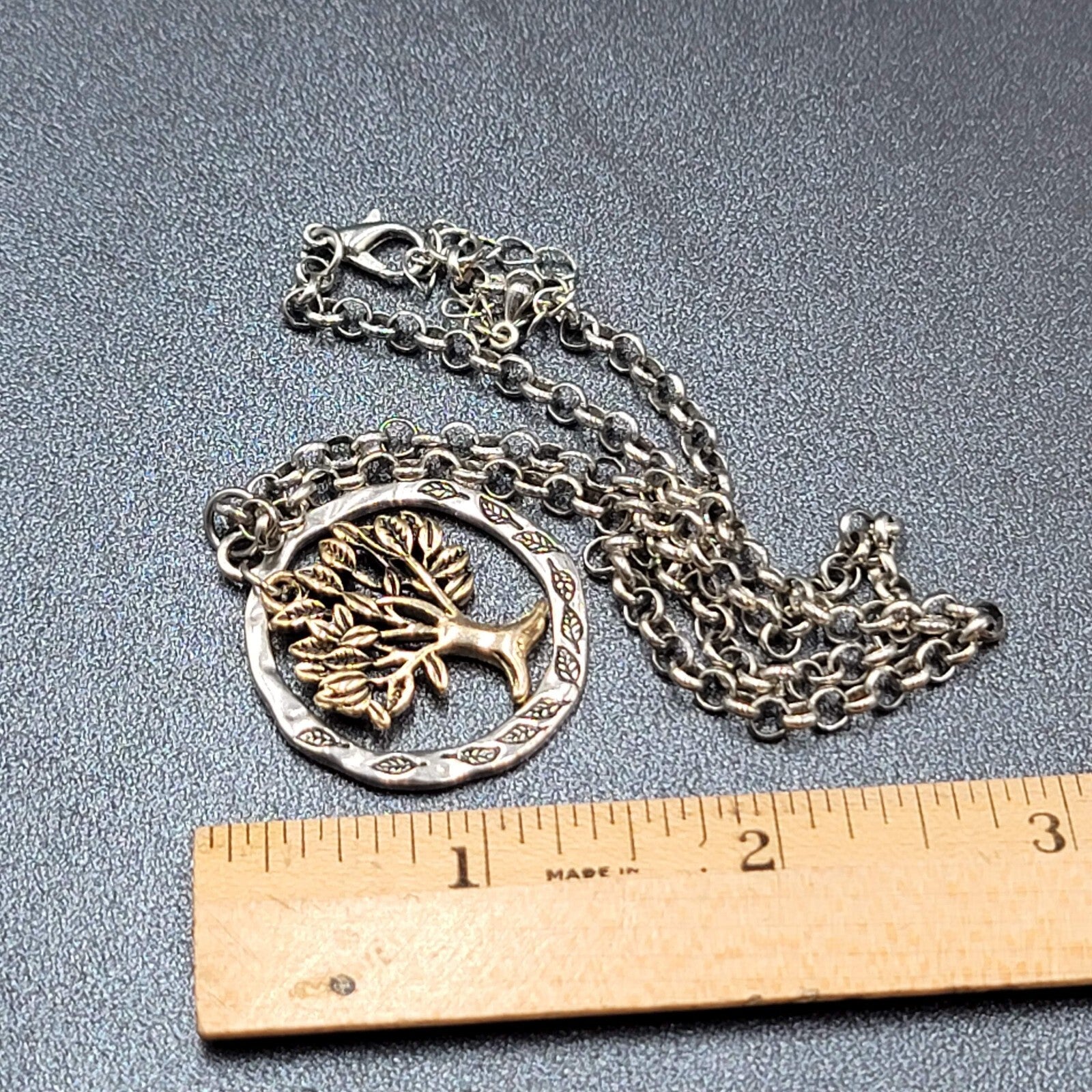 Tree Necklace Gold and Silver tone Pendant 16"-18" Rolo Chain