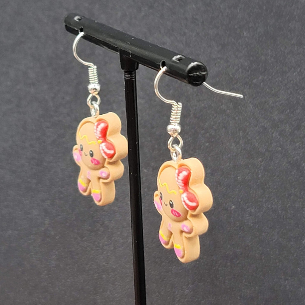 Gingerbread Girl Christmas Pierced Earrings Puffy 3D Dangle 1"