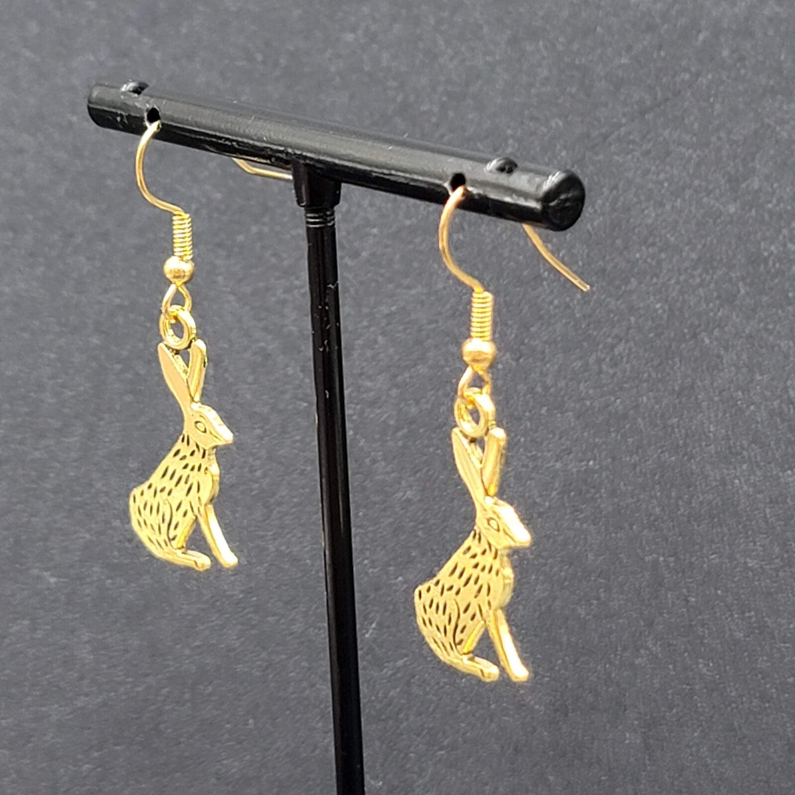 Jack Rabbit Pierced Earrings Dangle Gold tone 1"