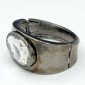 Black Metal Large Clear faceted Acrylic Statement Hinged Cuff Bracelet 