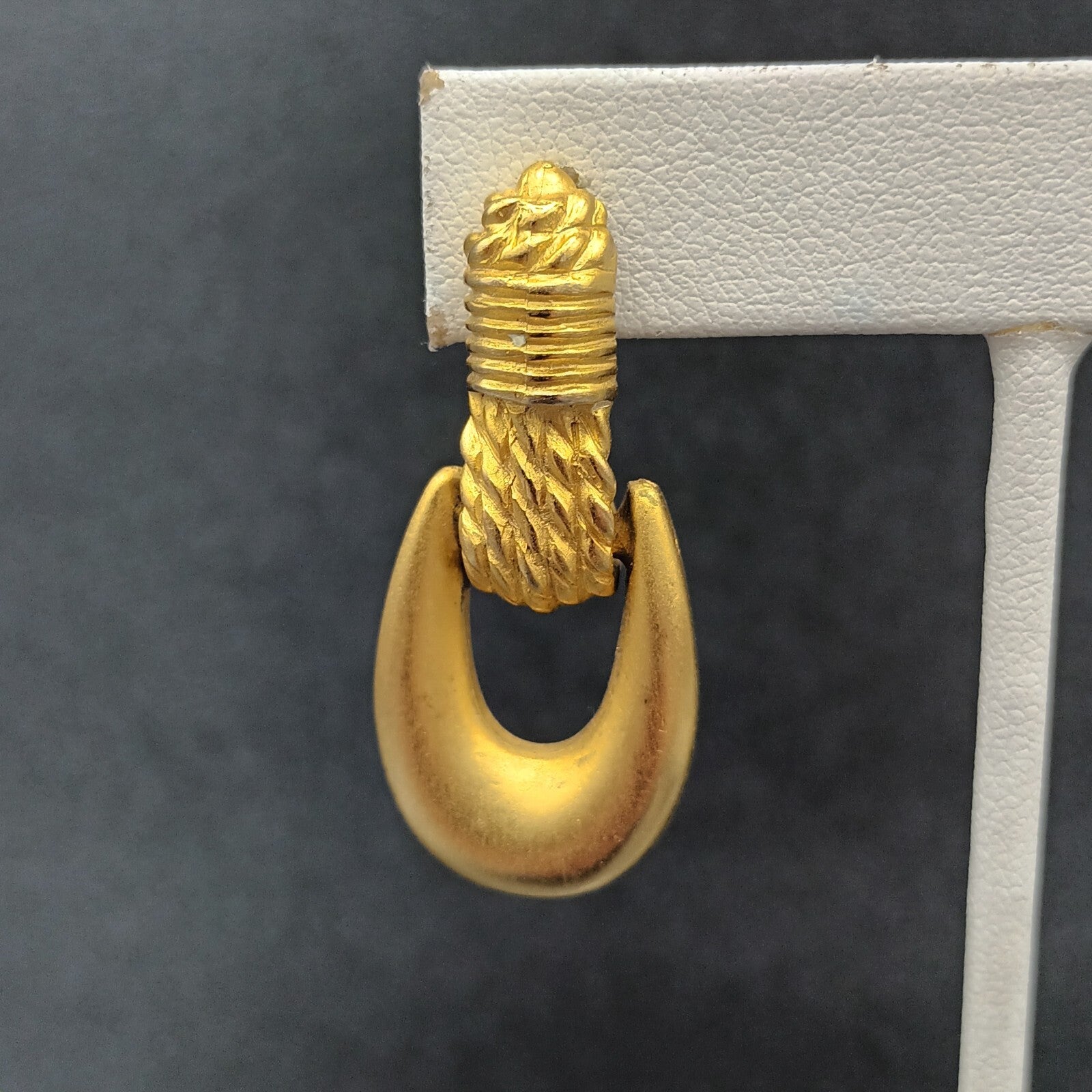 Express Pierced Earrings Brushed Gold Plated Door Knocker Dangle Statement 1.5"