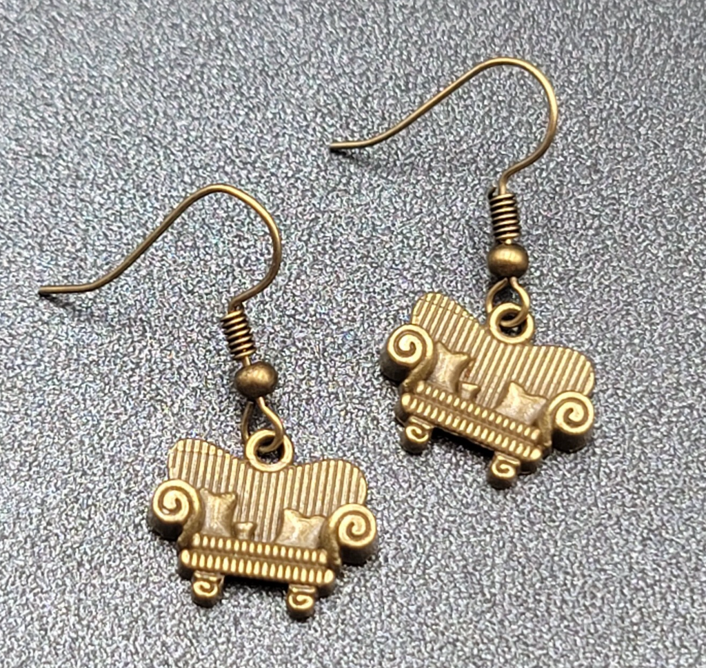 New Cozy Sofa Couch Pierced Earrings Bronze tone Tool Dangle 5/8"