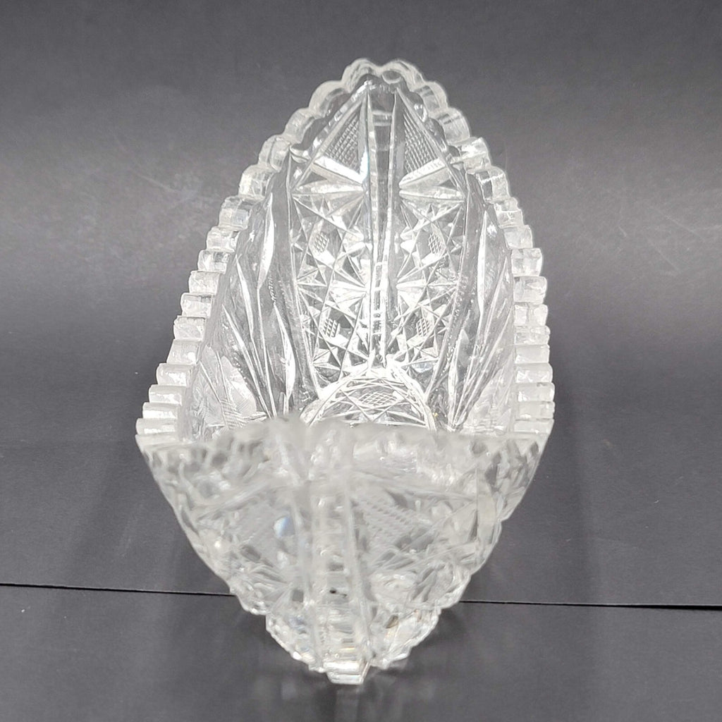 Brilliant Cut Glass Celery Dish Floral Saw Tooth Rim Flower Daisy 8 in