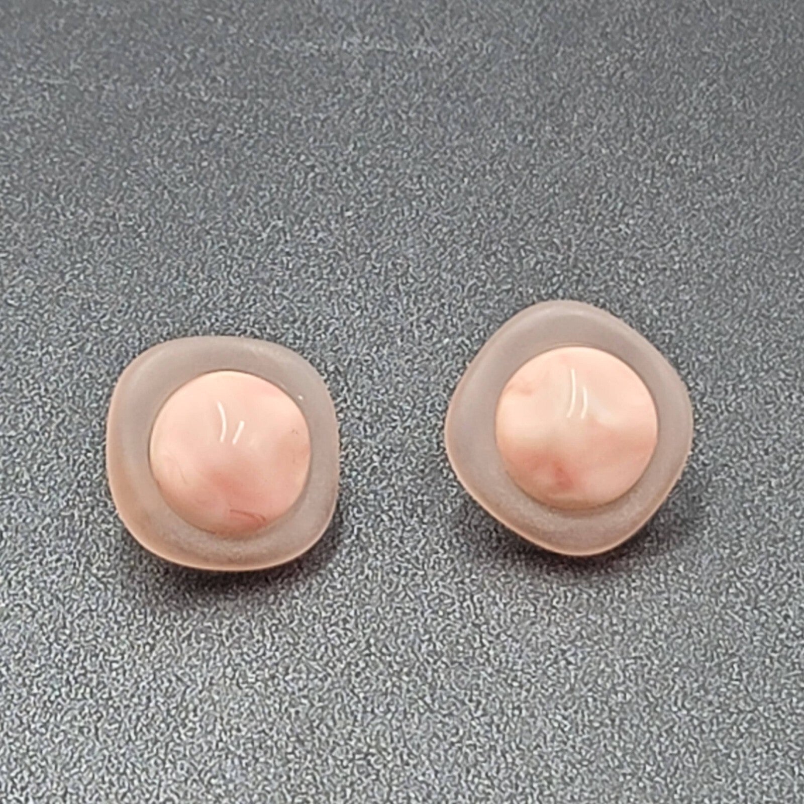 Vintage Clip on Earrings Pink Acrylic Square Dome Drop 1"