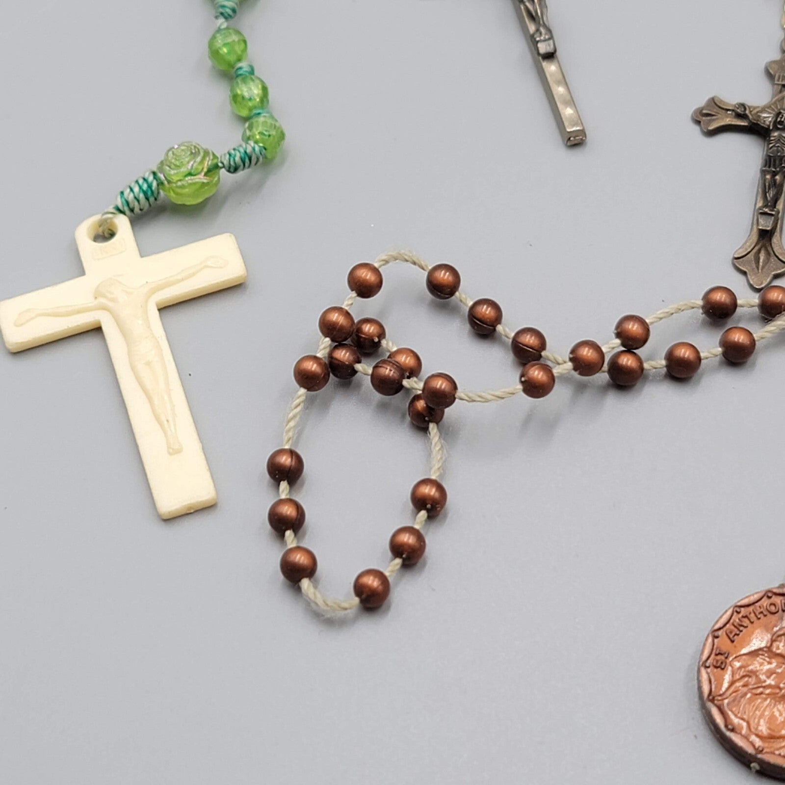 Lot of 14 Plastic Bead Rosary Catholic Religious