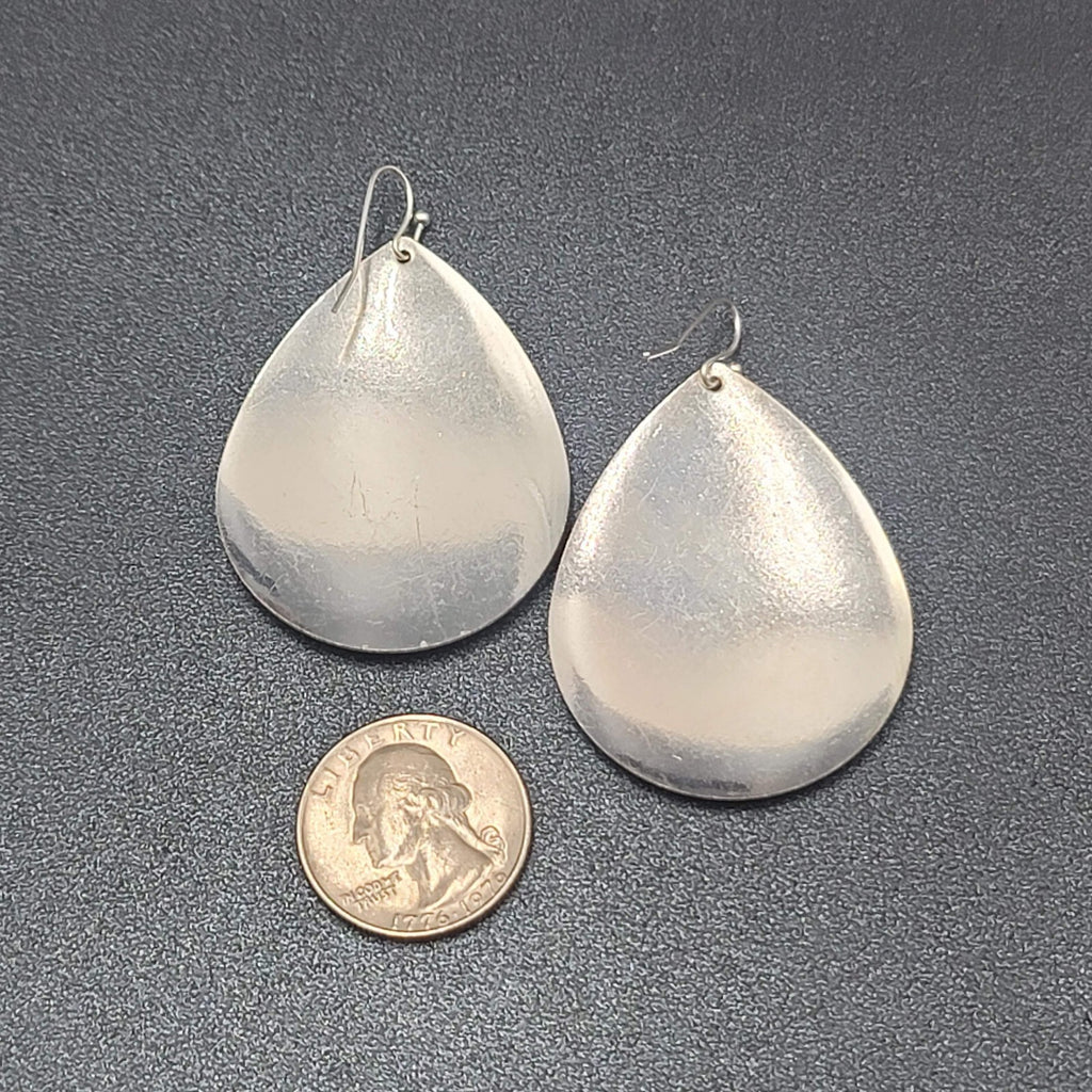 Pierced Earrings Silver tone Textured Butterfly  Teardrop Dangle 2"